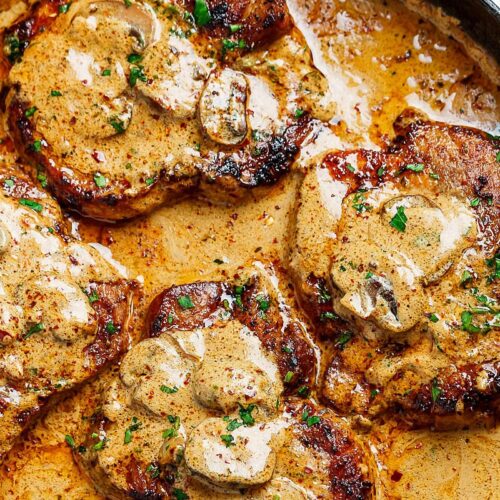 Pork Chops in Creamy Garlic Mushroom Sauce | Olive Oil Marketplace