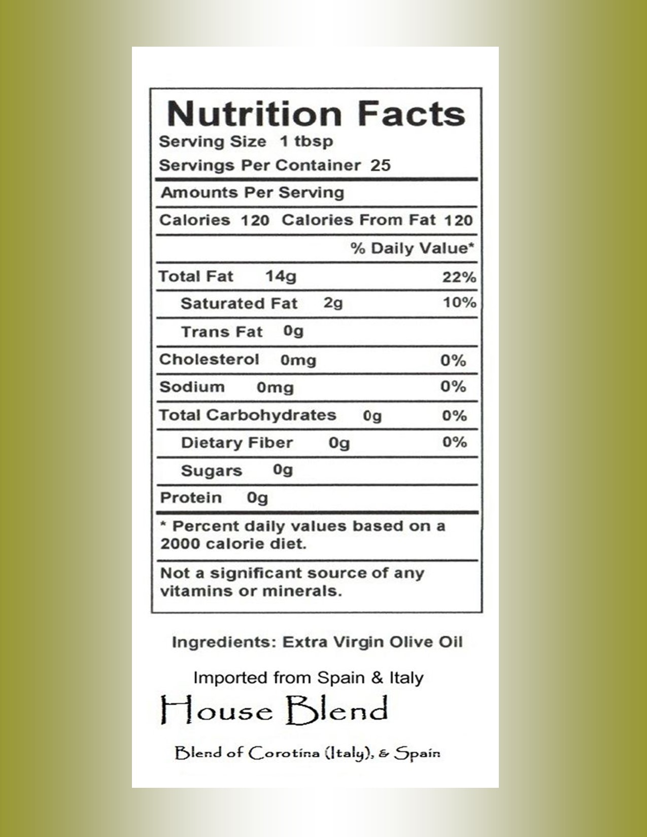 Nutritional Information Olive Oil Marketplace