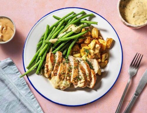 Pan Seared Chicken with Garden Beans, Yukon Potatoes, and Creamy Dill Sauce