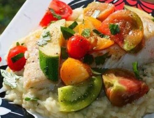Pan Seared Fish w/Heirloom Tomato & Baby Squash Salad